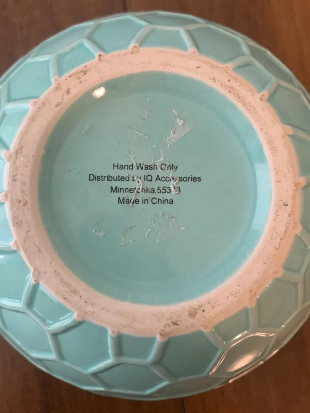 Aqua Teal Ceramic Honeycomb Bowl Geometric Textured Fruit Bowl 6 Inch